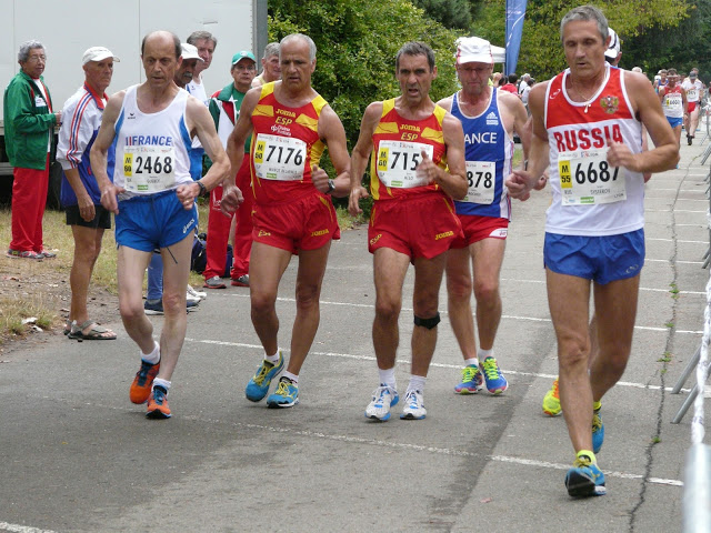 WMAC Lyon 2015, 9 août, 10km M50+55+M60, Dominique Guebey, Jose Muñoz Belminte, Ignacio Melo, Patrice Brochot, Sergey Systerov