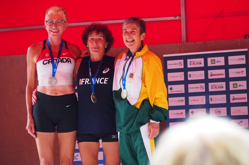 WMAC Lyon 2015, 10 août, 10km W50-64, Podium 10km W60 (2), Johanna Flipsen, Janine Vignat-Piroux, Barbara Nell