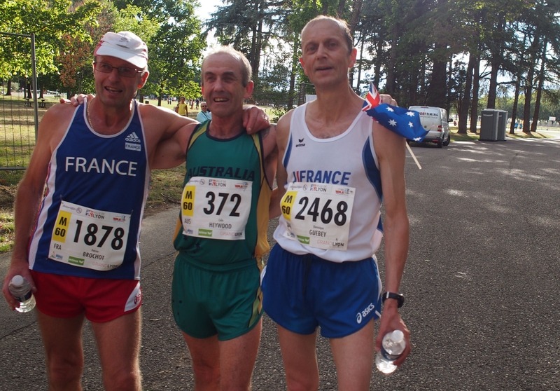 WMAC Lyon 2015, 14 août, 20km M55+60, Patrice Brochot, Colin Heywood, Dominique Guebey