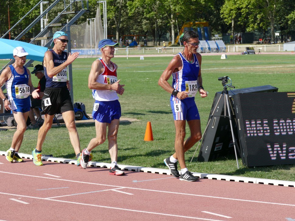 WMAC Lyon 2015, 6 août, 5000m M55a, Antonio Sansevrino (5618), André Cornet (2030), Rashit Muskhtasarov (6634), Patrick Bonvarlet (1829) #746