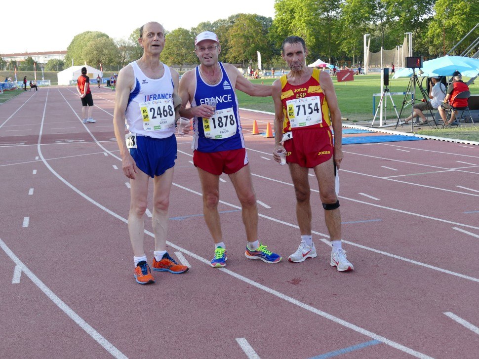 WMAC Lyon 2015, 6 août, 5000m M60, Patrice Brochot (1878), Dominique Guebey (2468), Ignacio Melo (1154) #10642