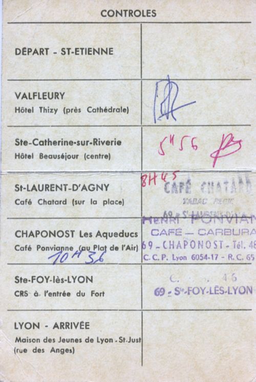 SaintéLyon 1972, Carte de pointage, verso. w:500, h:746, 67716, JPEG
